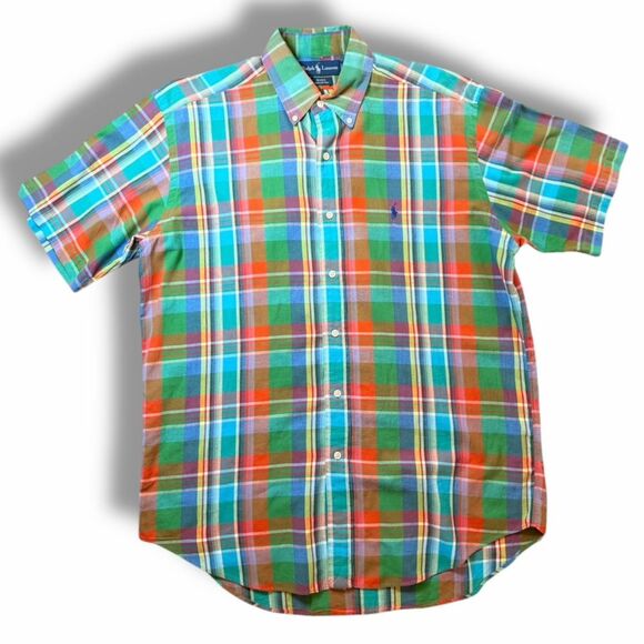 Ralph Lauren Other - Ralph Lauren Blake Button Up Shirt Green Orange Blue Plaid Preppy Top Size M